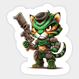 Armored Angry Tiger Holding a Riffle Sticker